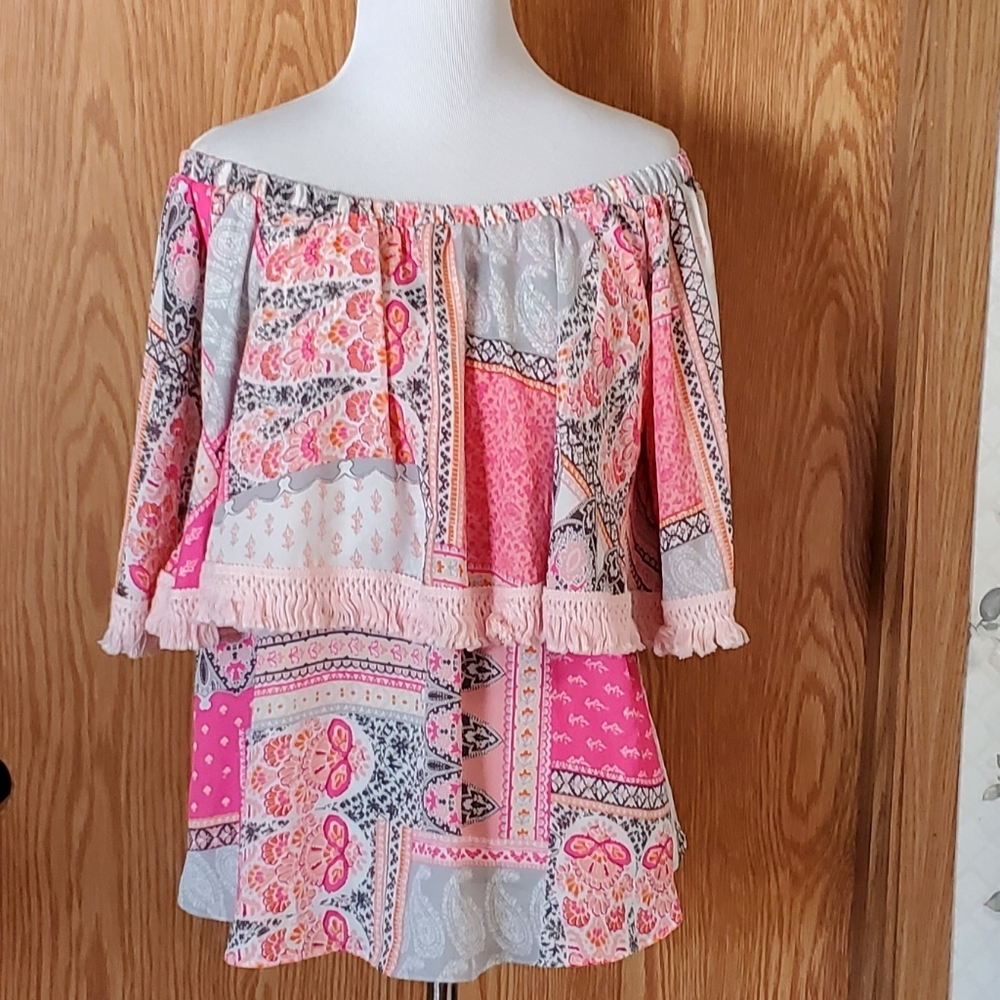 Atina Cristina pink/gray off the shoulder layered top polyester size S